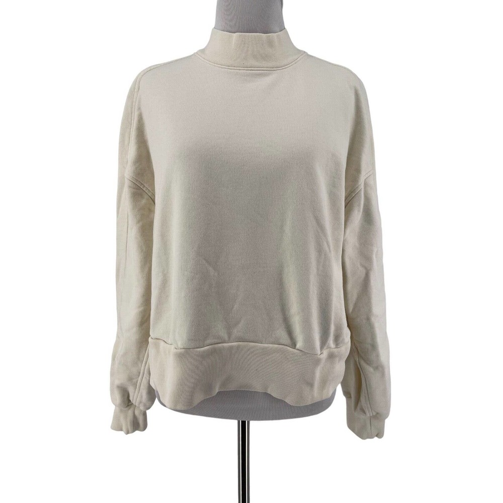 Everlane Women's Cream Organic Cotton Mock Neck Cropped Sweatshirt Size Large